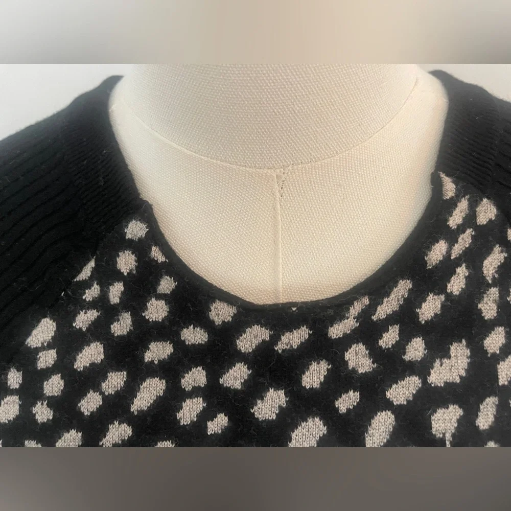 Tory Burch Gemma Sweater Dress Polka Dot Merino Wool Leopard Black White Size L - Picture 9 of 12